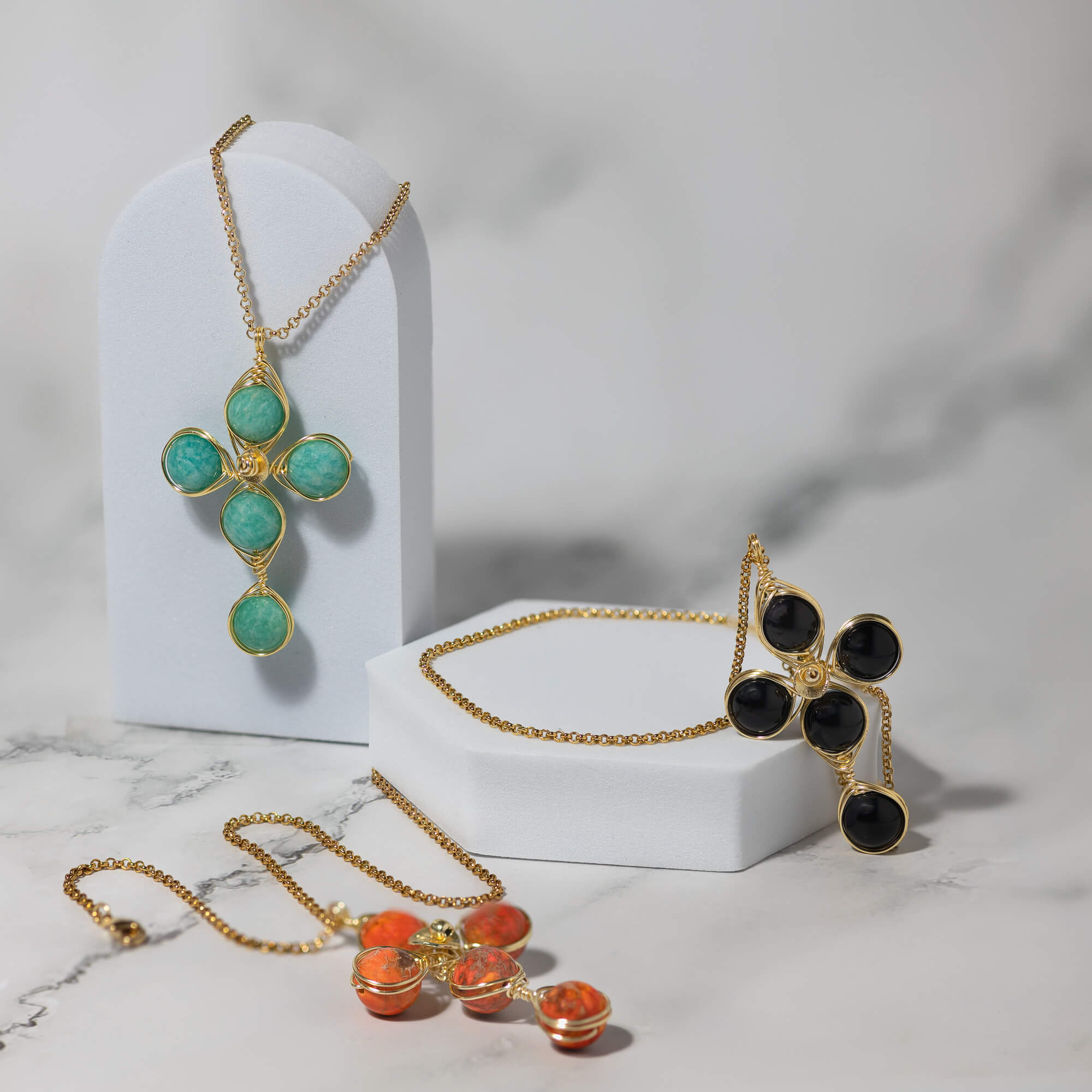 Wire Wrap Fashion Crosses-Polished beads Gemstones Crosses.