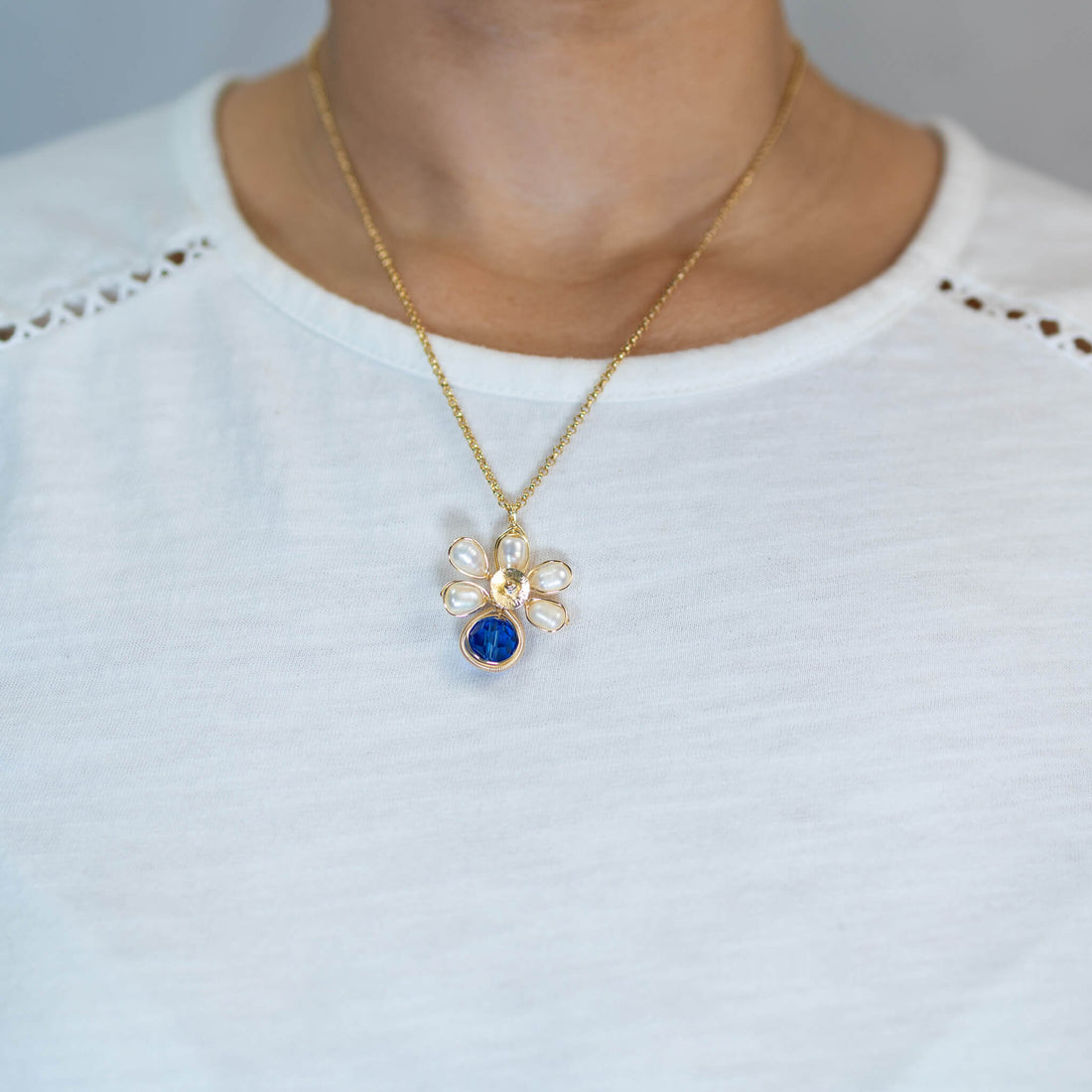 July Birthstone Crystal Necklace.-Earrings Set.  Red Crystals, Fresh Water Pearls  and Gold Set. 22K Gold Plated Chain.