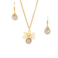 June Birthstone Crystal Necklace.-Earrings Set. Purple Crystals, Fresh Water Pearls  and Gold Set. 22K Gold Plated Chain.