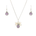 June Birthstone Crystal Necklace.-Earrings Set. Purple Crystals, Fresh Water Pearls  and Silver Set. 9.25 Sterling Silver Chain.