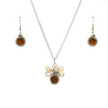 November Birthstone Crystal Necklace.-Earrings Set. Brown Crystals, Fresh Water Pearls  and Silver Set. 9.25 Sterling Silver Chain.