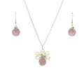 October Birthstone Crystal Necklace.-Earrings Set. Pink Crystals, Fresh Water Pearls  and Silver Set. 9.25 Sterling Silver Chain.