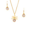 October Birthstone Crystal Necklace.-Earrings Set. Pink Crystals, Fresh Water Pearls  and Gold Set. 22K Gold Plated Chain.