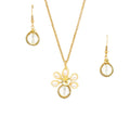 April Birthstone Crystal Necklace.-Earrings Set. Clear Crystals, Fresh Water Pearls  and Gold Set. 22K Gold Plated Chain.