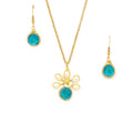 December Birthstone Crystal Necklace.-Earrings Set. Light Blue Crystals, Fresh Water Pearls  and Gold Set. 22K Gold Plated Chain.