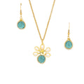 December Birthstone Crystal Necklace.-Earrings Set. Aquamarine Crystals, Fresh Water Pearls  and Gold Set. 22K Gold Plated Chain.