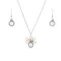 April Birthstone Crystal Necklace.-Earrings Set. Clear Crystals, Fresh Water Pearls  and Silver Set. 9.25 Sterling Silver Chain.