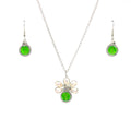 August Birthstone Crystal Necklace.-Earrings Set. Green Crystals, Fresh Water Pearls  and Silver Set. 9.25 Sterling Silver Chain.