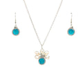 March Birthstone Crystal Necklace.-Earrings Set. Light Blue Crystals, Fresh Water Pearls  and Silver Set. 9.25 Sterling Silver Chain.