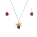 February Birthstone Crystal Necklace.-Earrings Set. Purple Crystals, Fresh Water Pearls  and Silver Set. 9.25 Sterling Silver Chain.
