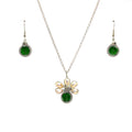 May Birthstone Crystal Necklace.-Earrings Set. Dark Green Crystals, Fresh Water Pearls  and Silver Set. 9.25 Sterling Silver Chain.
