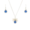 September Birthstone Crystal Necklace.-Earrings Set. Dark Sapphire Blue, Fresh Water Pearls  and Silver Set. 9.25 Steeling Silver Chain.
