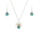 March Birthstone Crystal Necklace.-Earrings Set. Aquamarine Crystals, Fresh Water Pearls  and Silver Set. 9.25 Sterling Silver Chain.