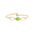 August Birthstone Crystal Gold Bracelet. Light Green Crystal, Fresh Water Pearls  and Non tarnish Gold color wire. Wire Wrapped Bracelet.