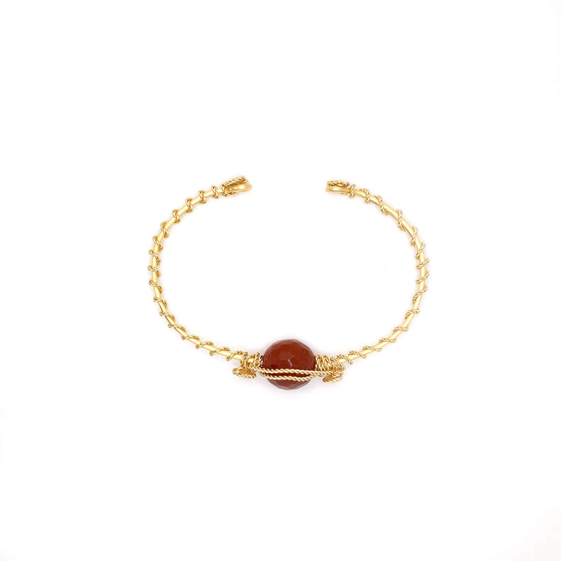 Enger Bracelet is one size fits all. Gold and Red bracelet. Handmade with Non-tarnish Gold plated wire and Round beads crystals. Wire wrapped bracelet.