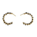 Catania Hoop Earrings (Side Photo). Gold Color Wire with Black Crystal Beads. Wire Wrapped Earrings.