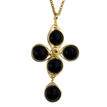Self Confidence Cross Pendant Necklace-Black Onyx Beads Fashion Cross