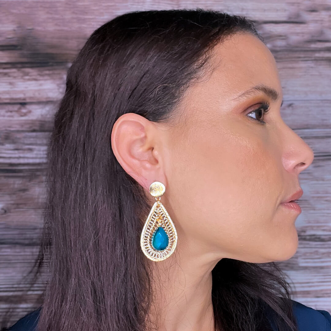 Crystal Dangle Earrings. The Devasshree Earrings. Gold Teardrop Dangle Earrings. Purple Crystals.