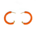 Florence gold Hoop Earrings are 1.5 inches long, Gold and Orange Earrings. Wire Wrapped Earrings. Lightweight and comfortable earrings. Handmade for women. Open hoop earrings.