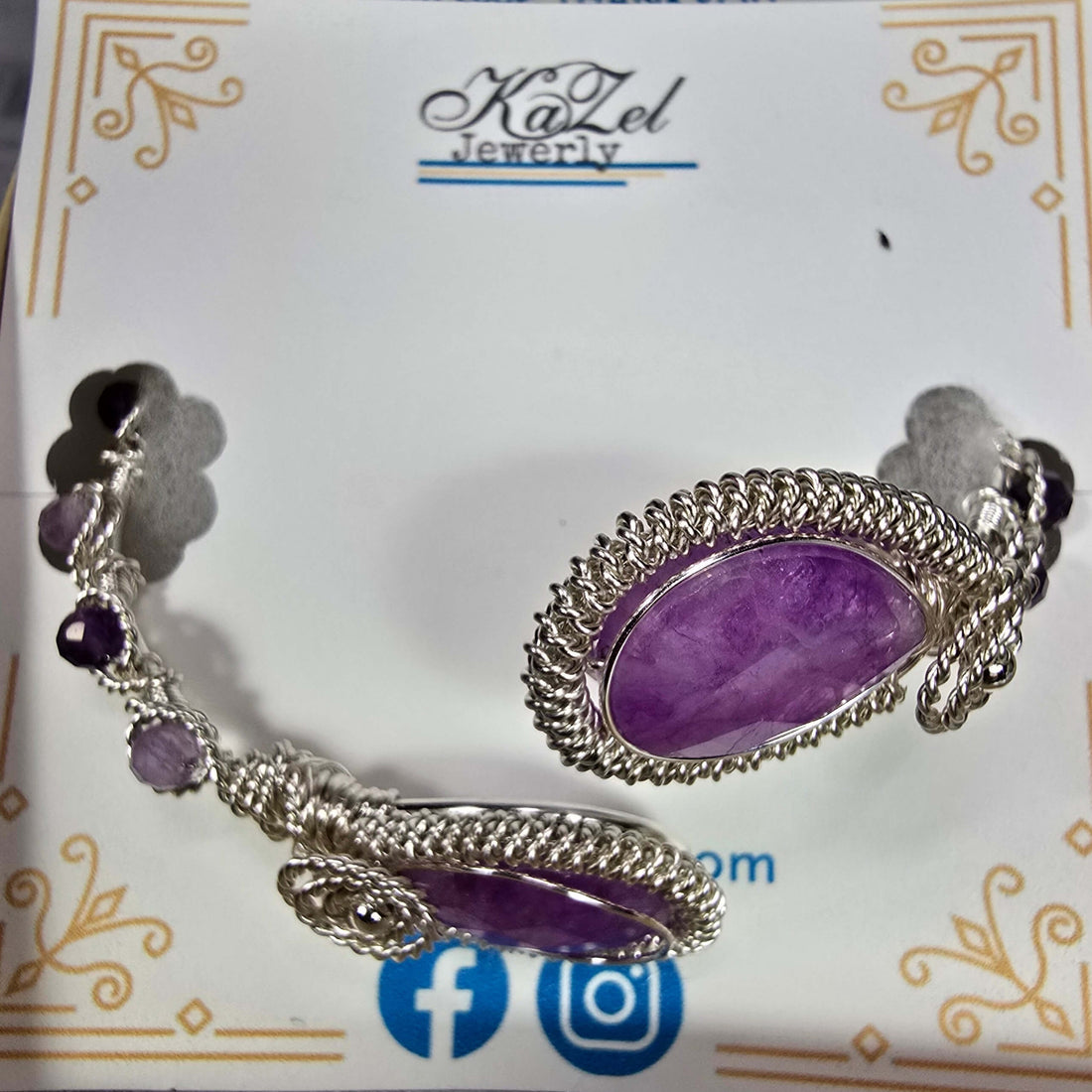 Silver Bracelet with Amethyst on a gift box