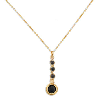 Gold garnet cascade pendant necklace with four faceted stones and precision wirework