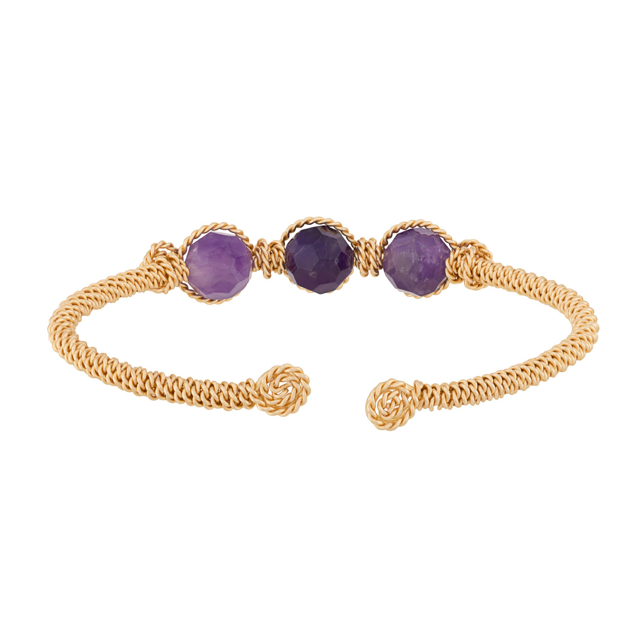 Amethyst Three-Stone Cuff Bracelet | Gold | February Birthstone