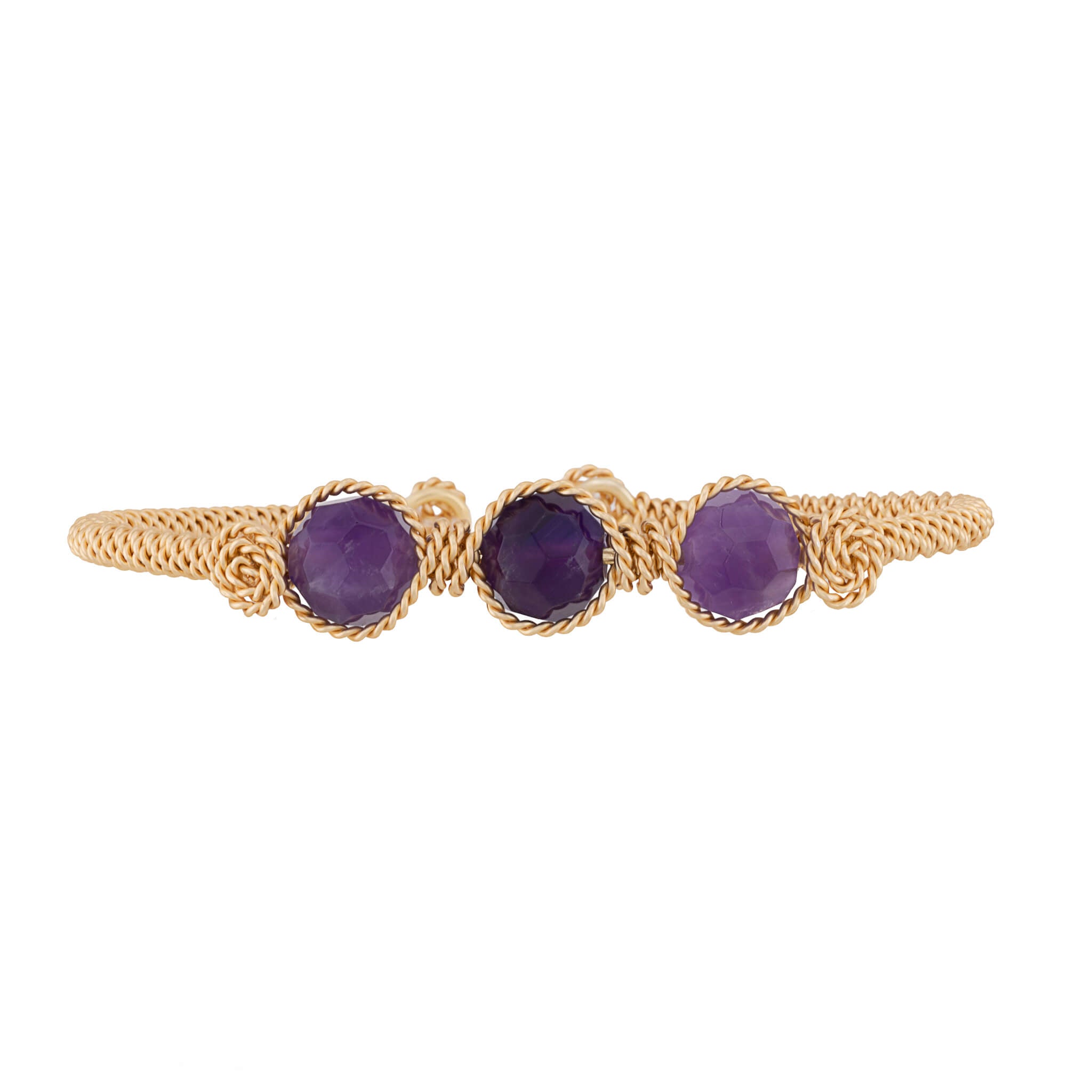 Amethyst Three-Stone Cuff Bracelet | Gold | February Birthstone