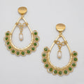 Amara I Earrings are 3 inches long. Gold teardrop Earrings. Gold, Light green and White earrings. Handmade with Faceted Crystal beads and freshwater pearls. Wire Wrapped Earrings.