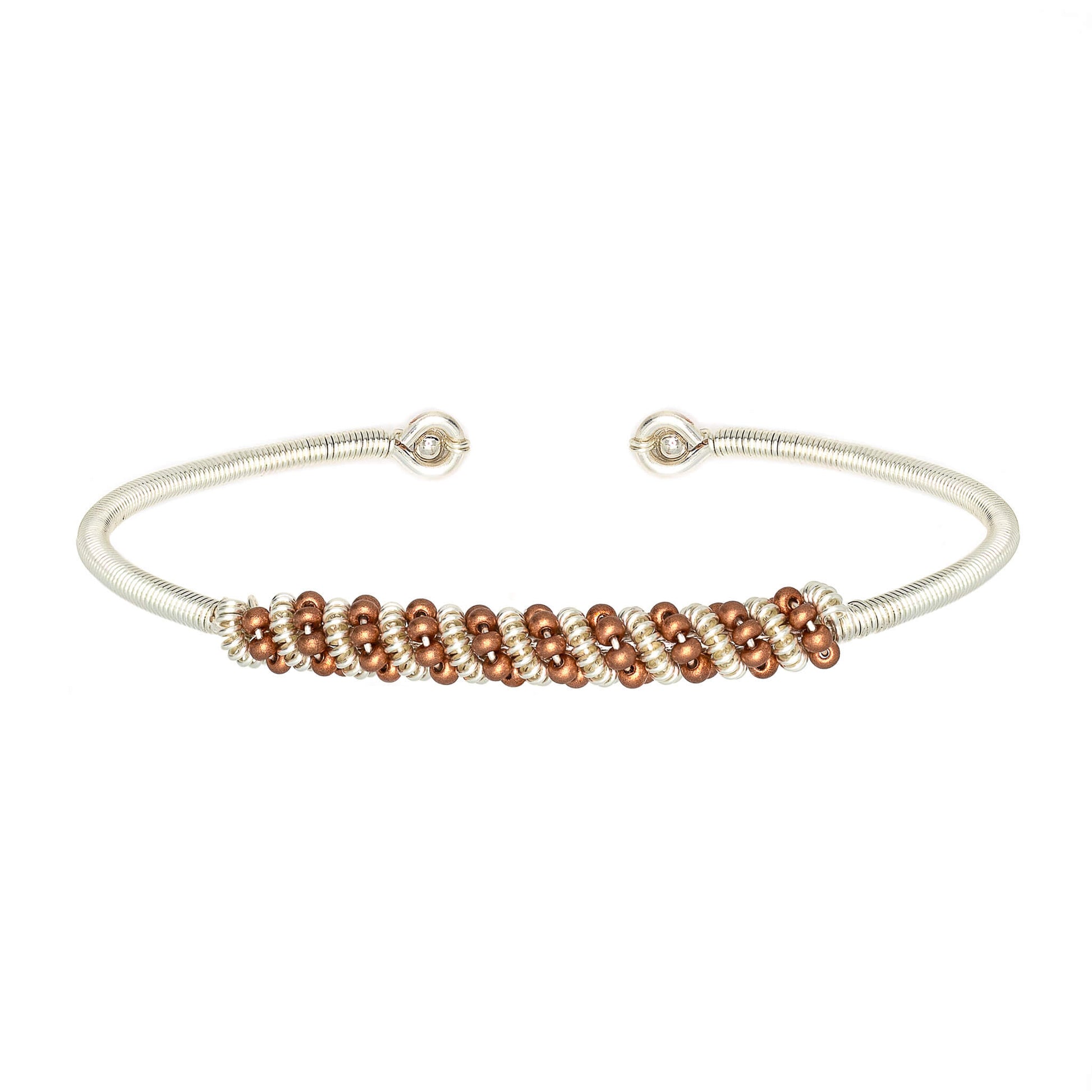 Siegen Bracelet is one size fits all. Silver and brown bracelet. Handmade with Non-tarnish silver wire and Czech seed beads crystals. Wire-wrapped beaded bracelet.