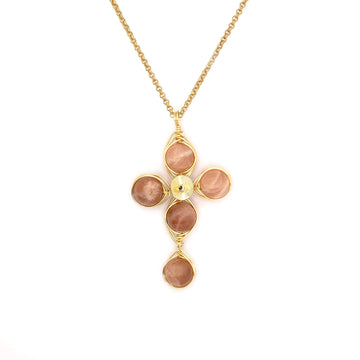  Bronzite cross necklace in gold wire with 14K gold-filled chain. The Harmony Cross.