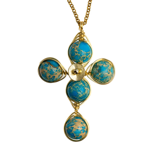 Stability Cross Pendant Necklace-Blue Imperial jasper beads Fashion Cross