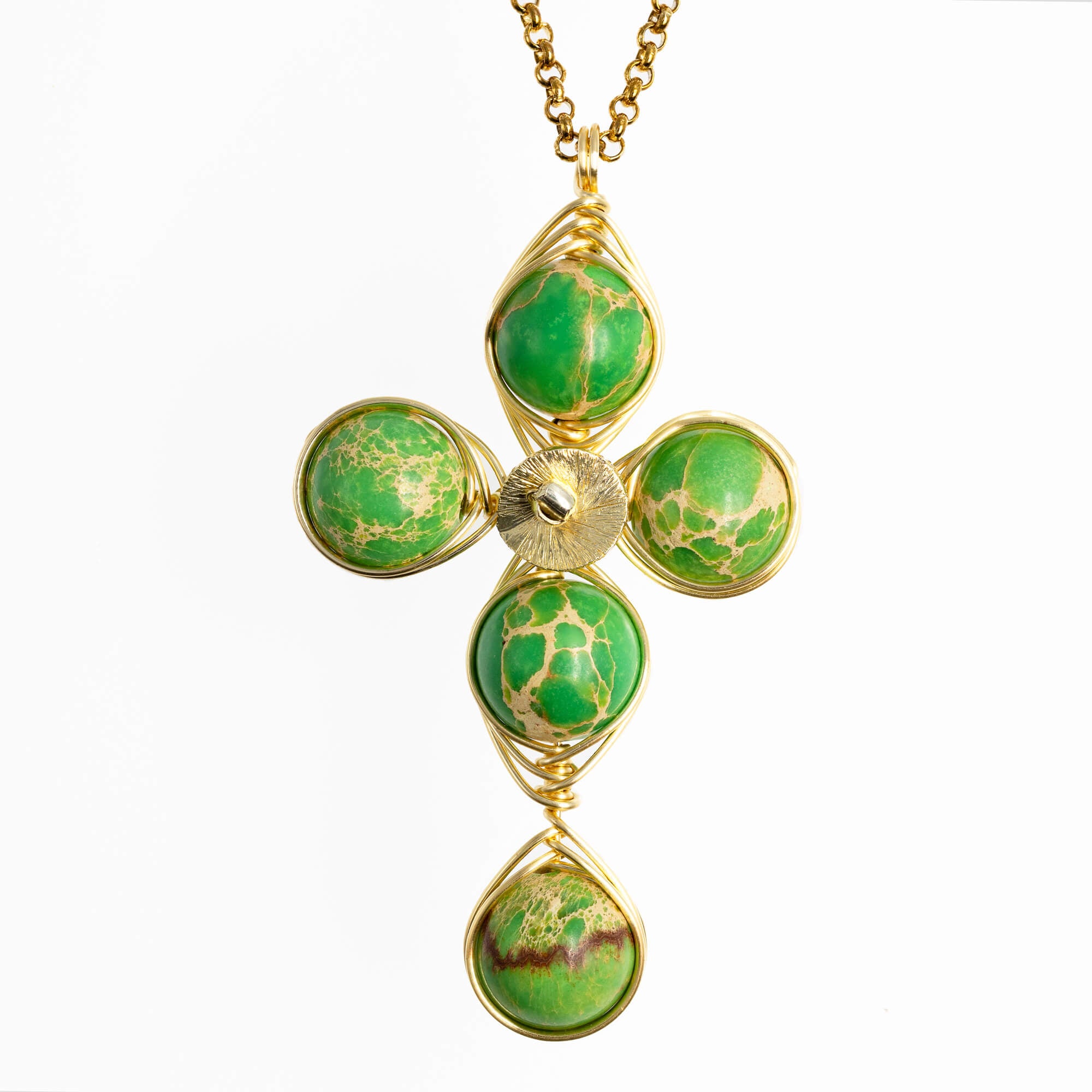Imperial Jasper beaded cross necklace | Gold | The Stability Cross