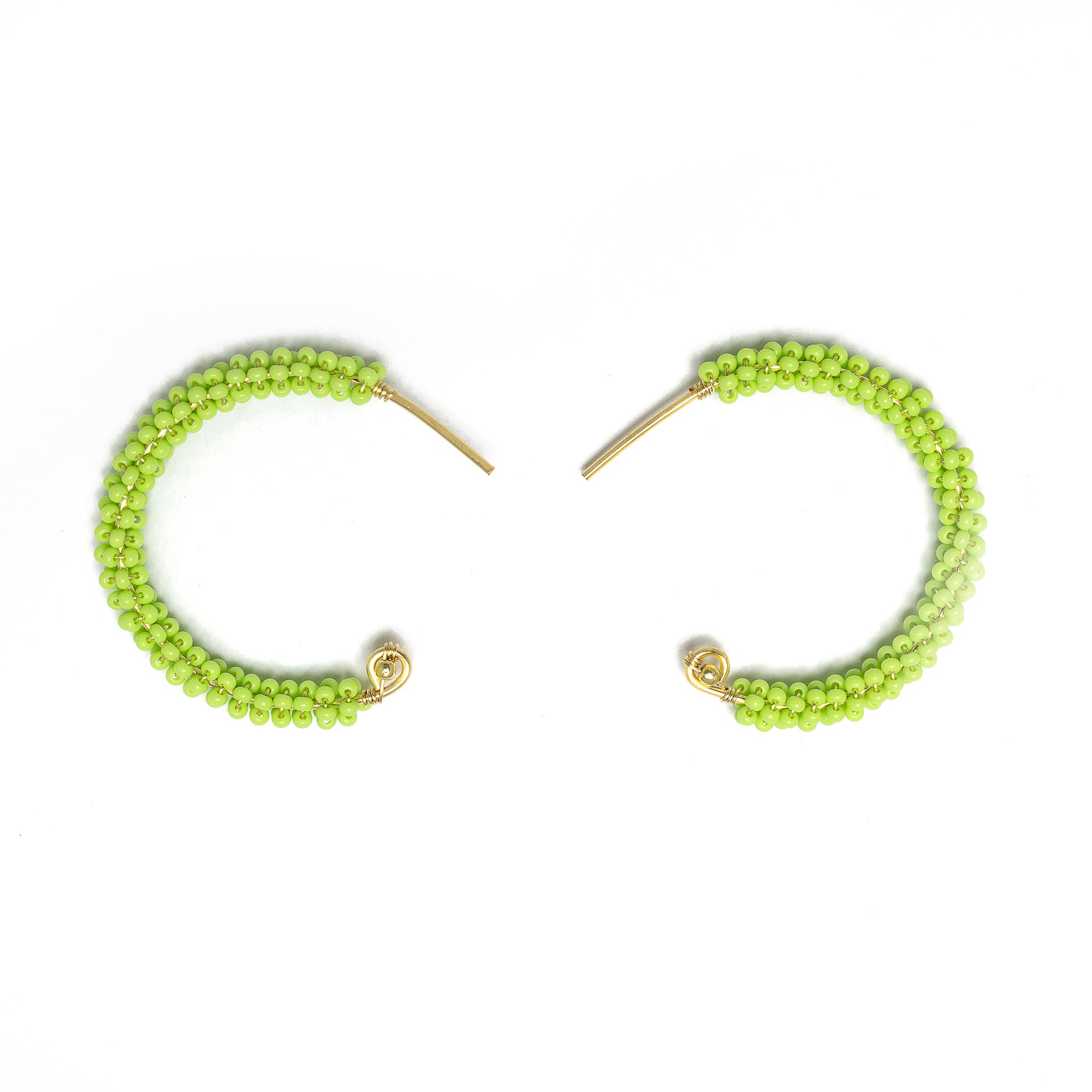 Florence gold Hoop Earrings are 1.5 inches long, Gold and Lime Green Earrings. Wire Wrapped Earrings. Lightweight and comfortable earrings. Handmade for women. Open hoop earrings.