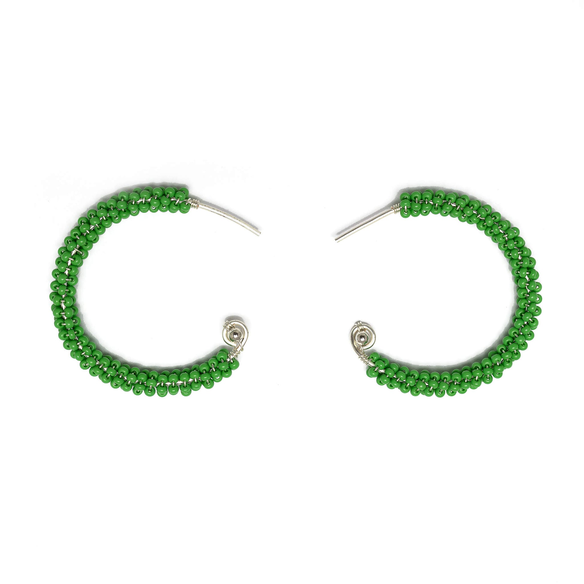 Florence Silver Hoop Earrings are 1.5 inches long, Silver and Green Earrings. Wire Wrapped Earrings. Lightweight and comfortable earrings. Handmade for women. Open hoop earrings