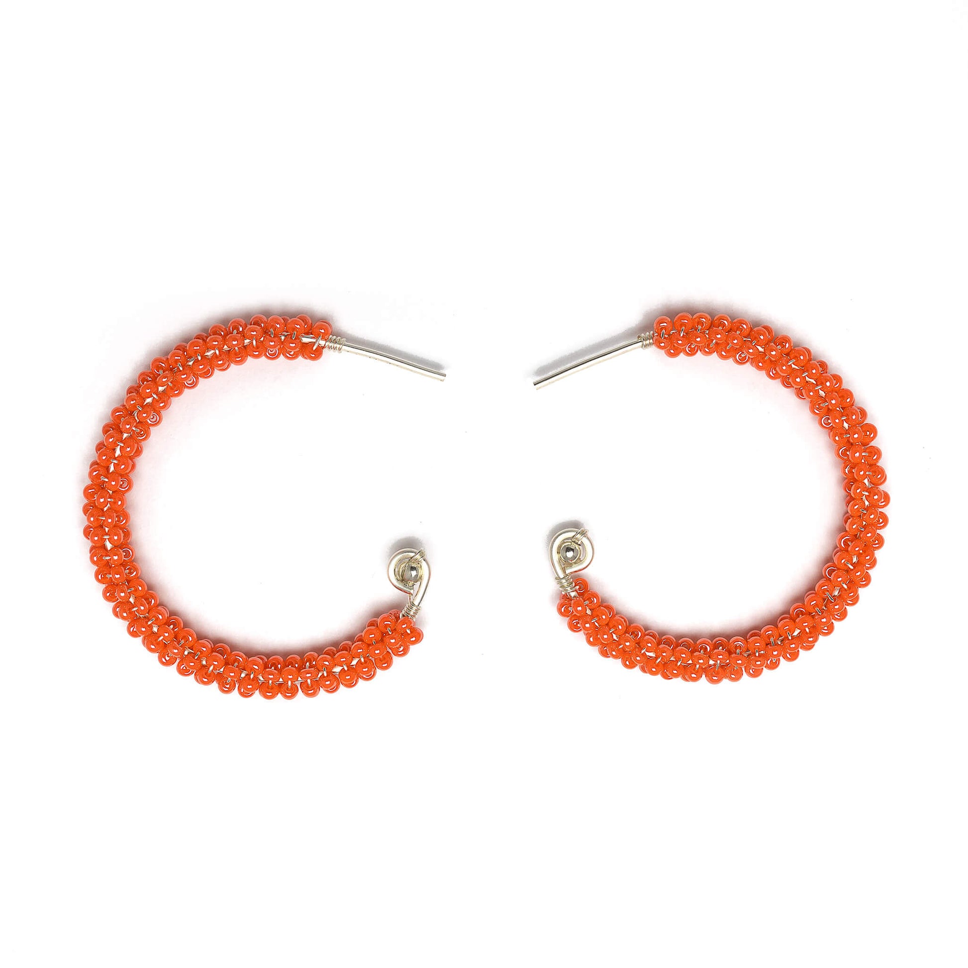 Florence Silver Hoop Earrings are 1.5 inches long, Silver and Orange Earrings. Wire Wrapped Earrings. Lightweight and comfortable earrings. Handmade for women. Open hoop earrings
