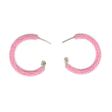 Florence Silver Hoop Earrings are 1.5 inches long, Silver and Pink Earrings. Wire Wrapped Earrings. Lightweight and comfortable earrings. Handmade for women. Open hoop earrings
