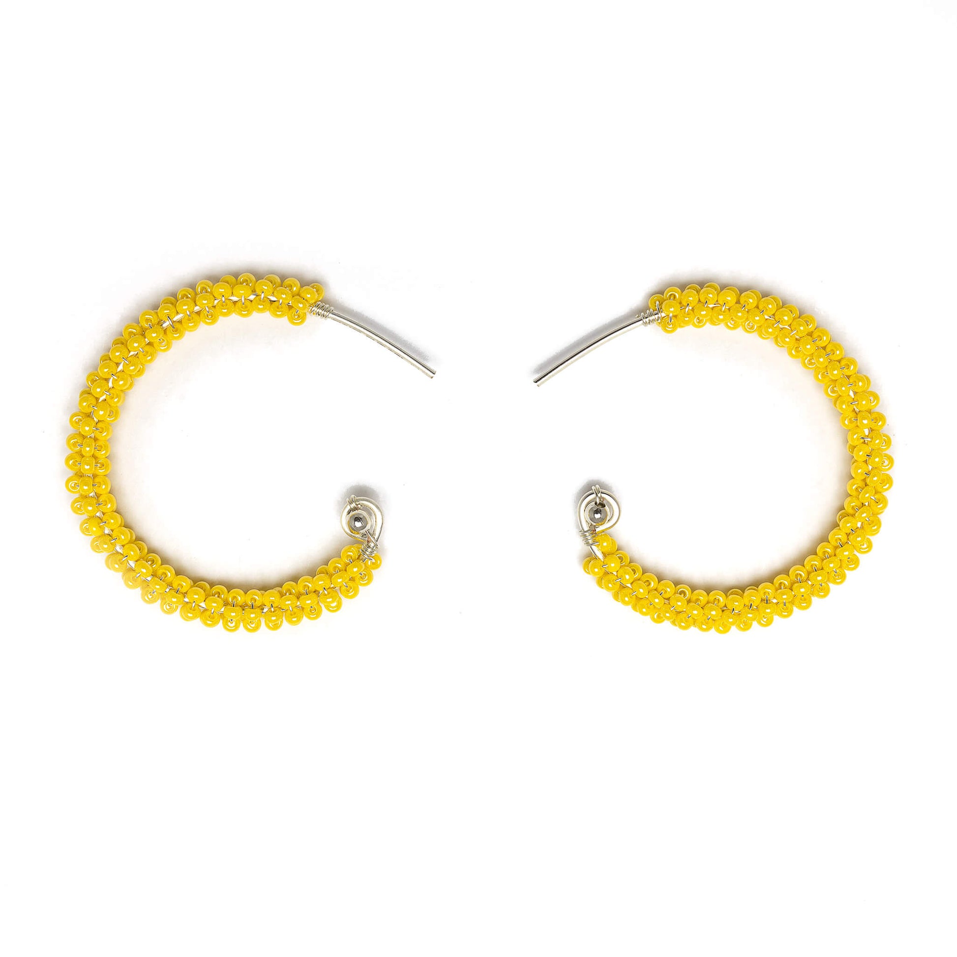 Florence Silver Hoop Earrings are 1.5 inches long, Silver and Yellow Earrings. Wire Wrapped Earrings. Lightweight and comfortable earrings. Handmade for women. Open hoop earrings