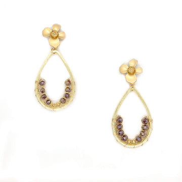 The Sophia Earrings are almost 2 inches long. Gold and Metallic pink earrings. These Beaded Teardrop Earrings are Handmade with non-tarnish wire, Crystal Beads, and a metal frame. Dangle Wire Earrings.