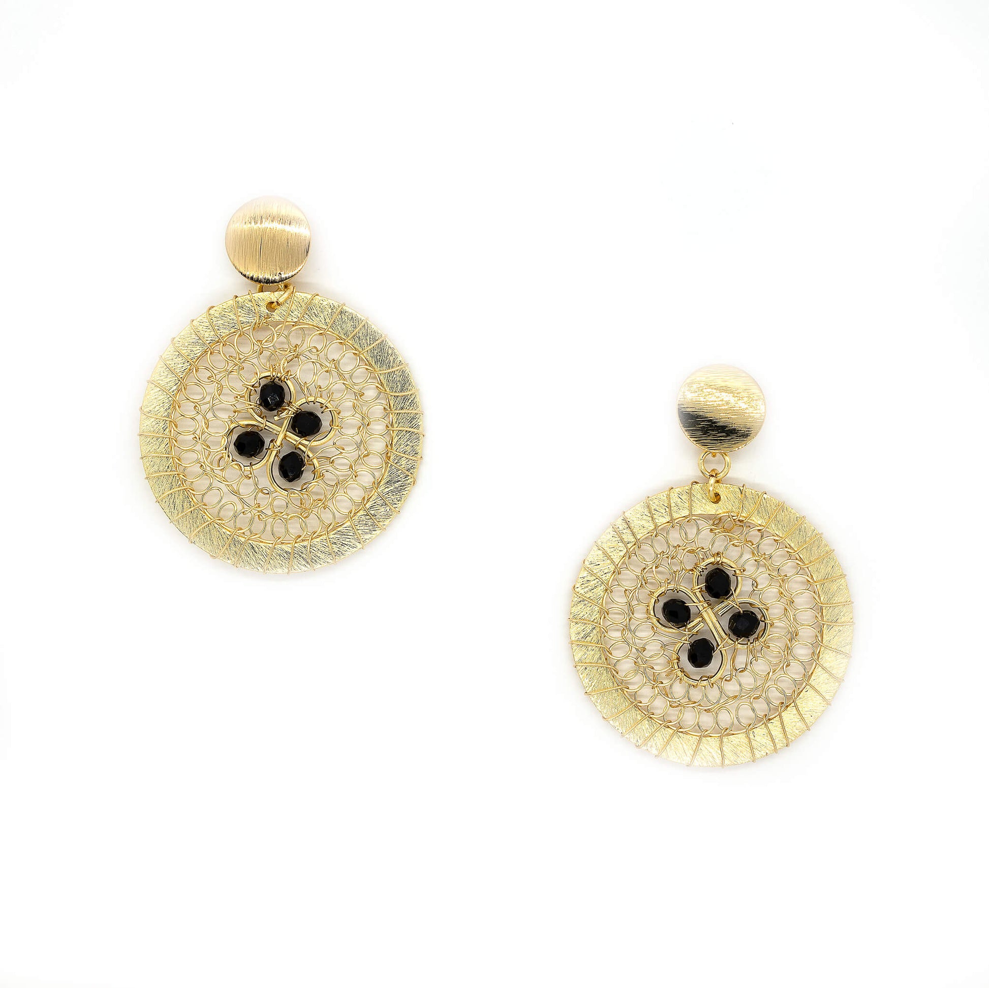 Gold Disc Drop  Earrings. The Chadna Earrings. Round Stud Earrings.