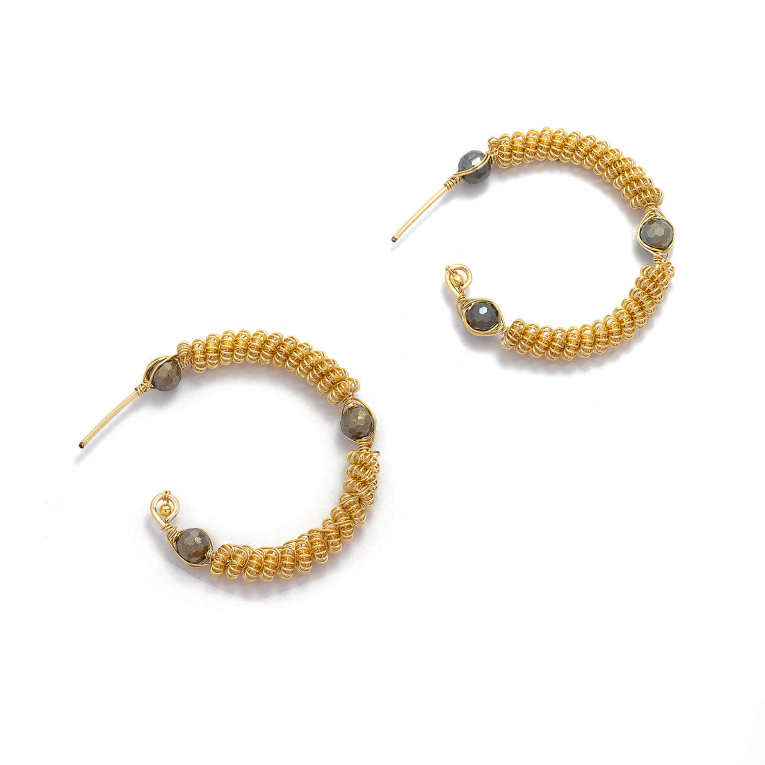 Gold plated hoop earrings, Open hoop earrings, Wire wrap hoop earrings. The Mdena Earrings. 