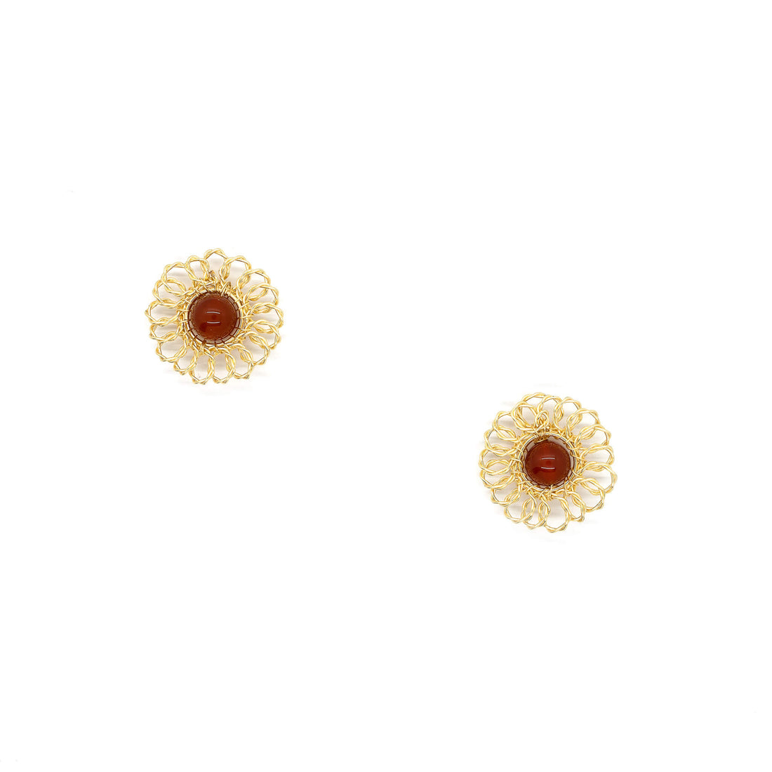 Dark orange and gold  glass bead earrings. Circular stud earrings. The Cergy.