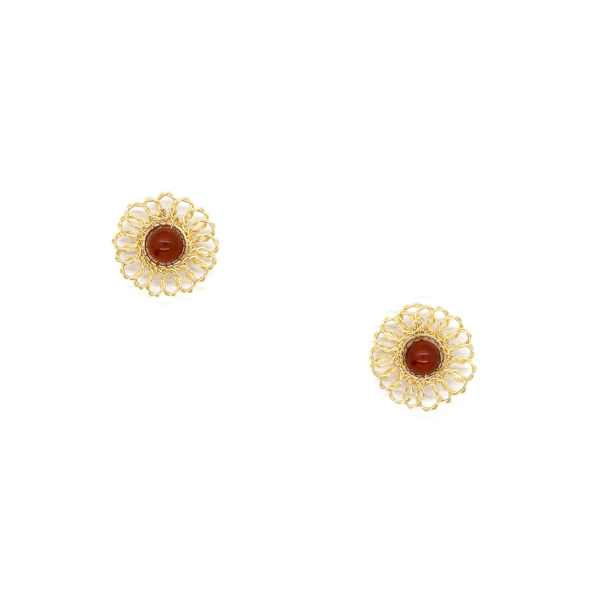 Dark orange and gold  glass bead earrings. Circular stud earrings. The Cergy.