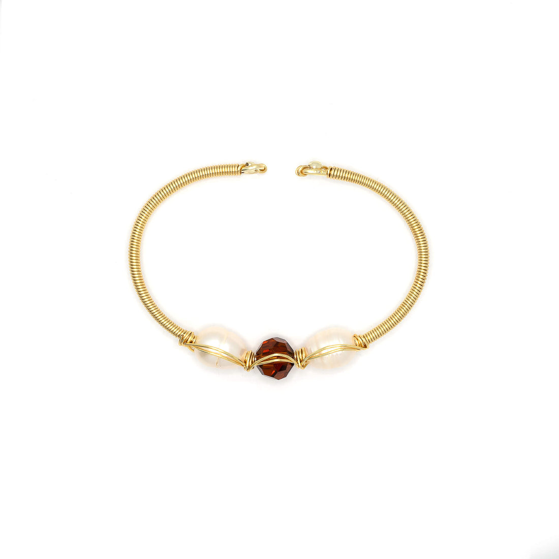 December Birthstone Crystal Gold Bracelet. Light Blue Crystal, Fresh Water Pearls  and Non tarnish Gold color wire. Wire Wrapped Bracelet.